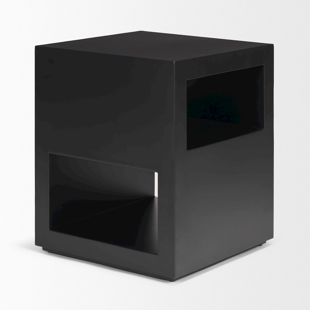 Matte Black Metal Open Shelves Side Table. Picture 3