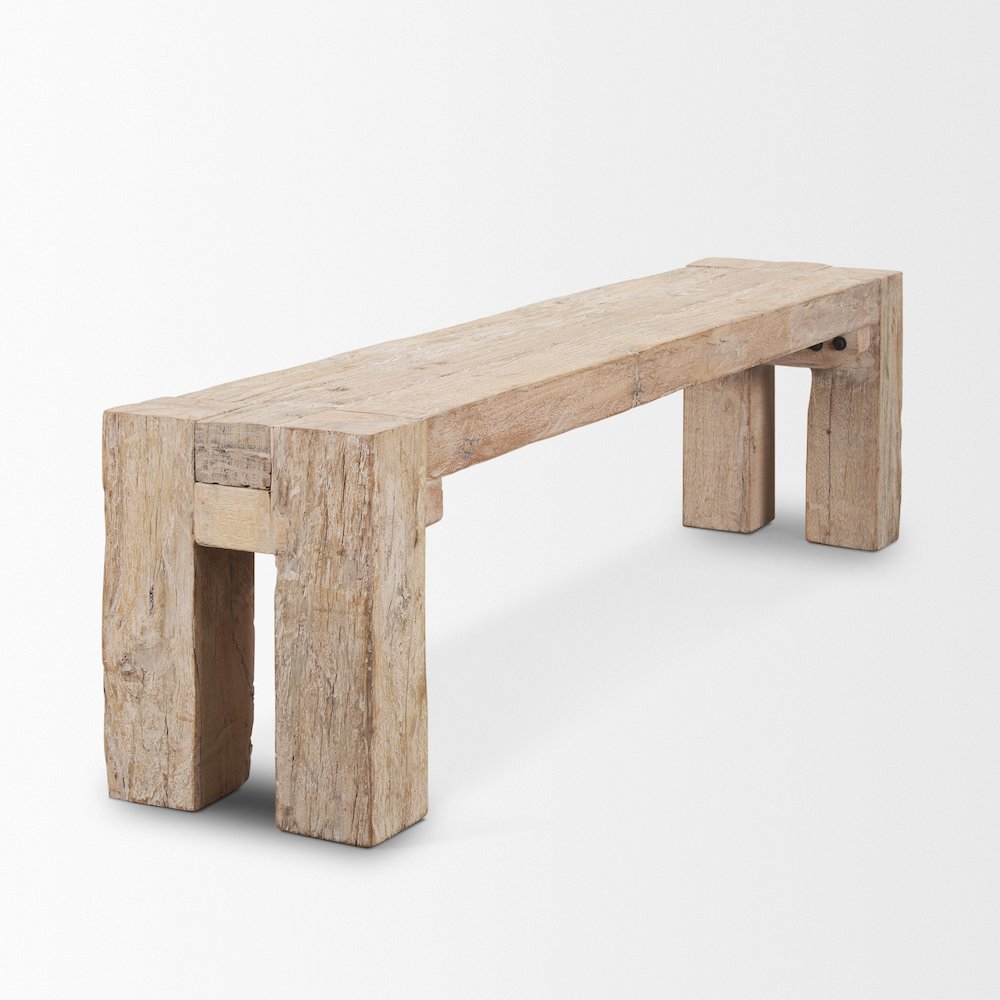 Whitewash Reclaimed Wood Bench. Picture 1