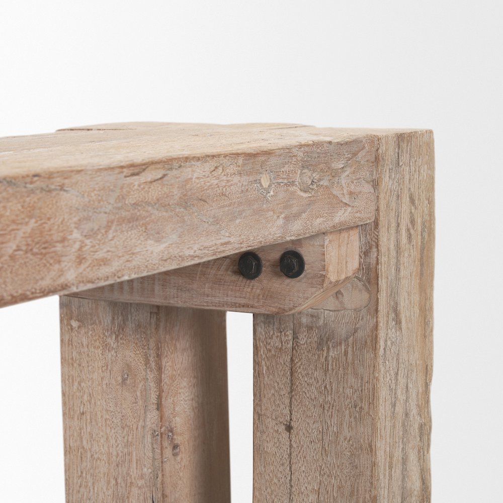 Whitewash Reclaimed Wood Bench. Picture 5