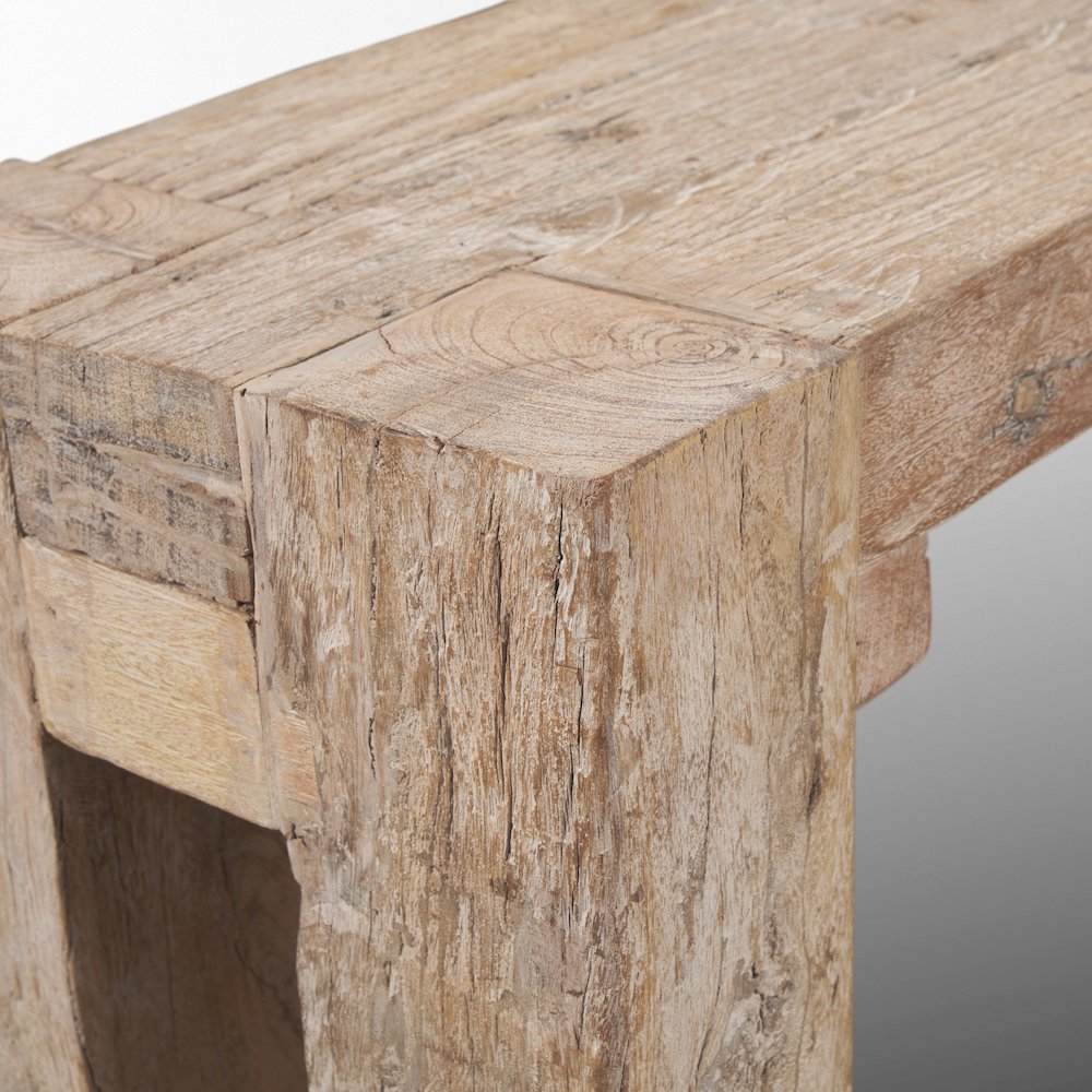 Whitewash Reclaimed Wood Bench. Picture 6