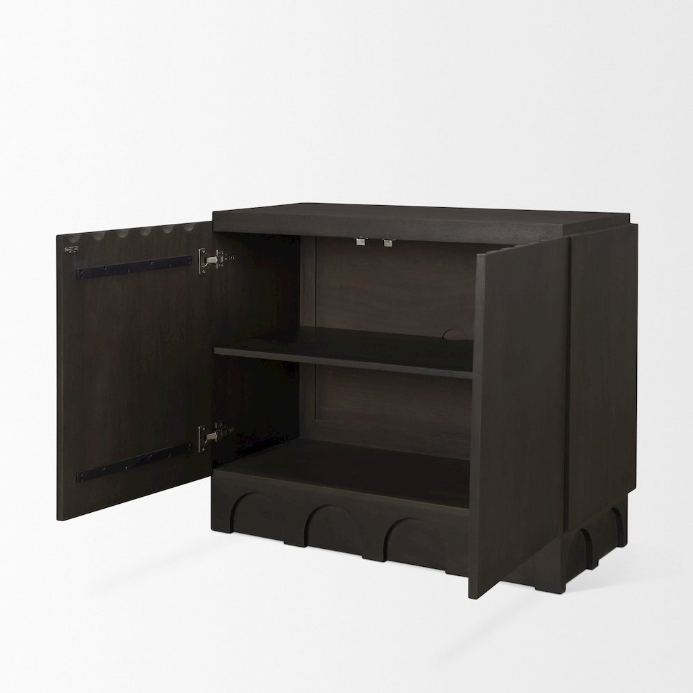 Dark Brown Wood Arched Design Accent Cabinet. Picture 5