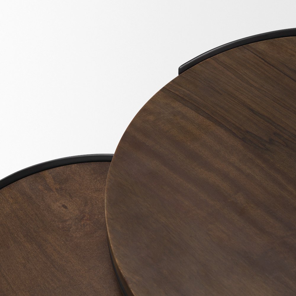 Matte Black Metal Dark Brown Wood Top Nesting Accent Tables. Picture 4