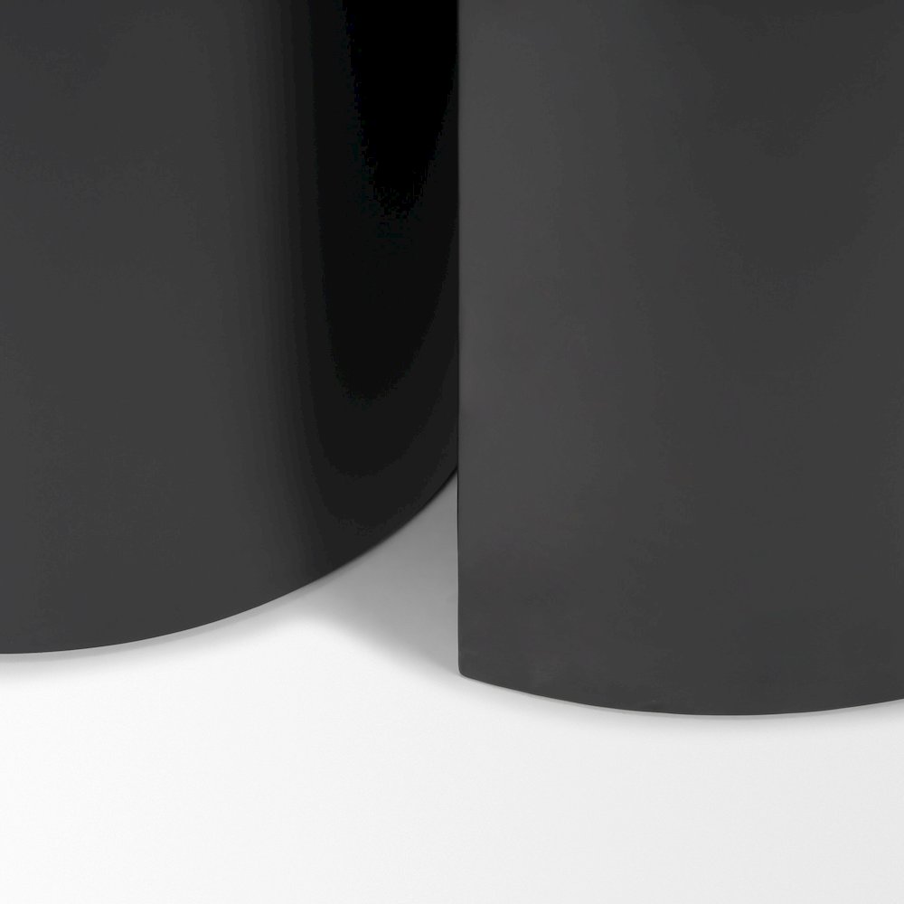 Matte Black Metal Dark Brown Wood Top Nesting Accent Tables. Picture 6