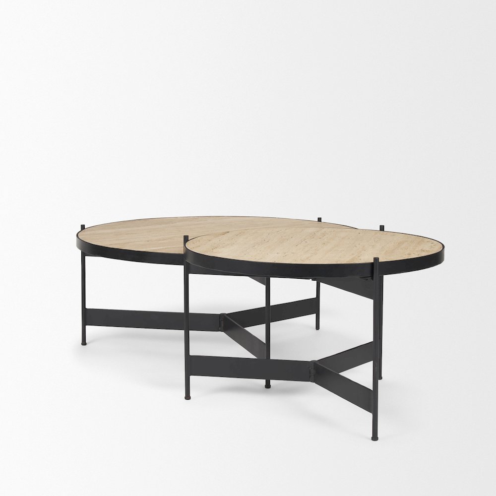 Travertine Marble Matte Black Metal Coffee Tables. Picture 3