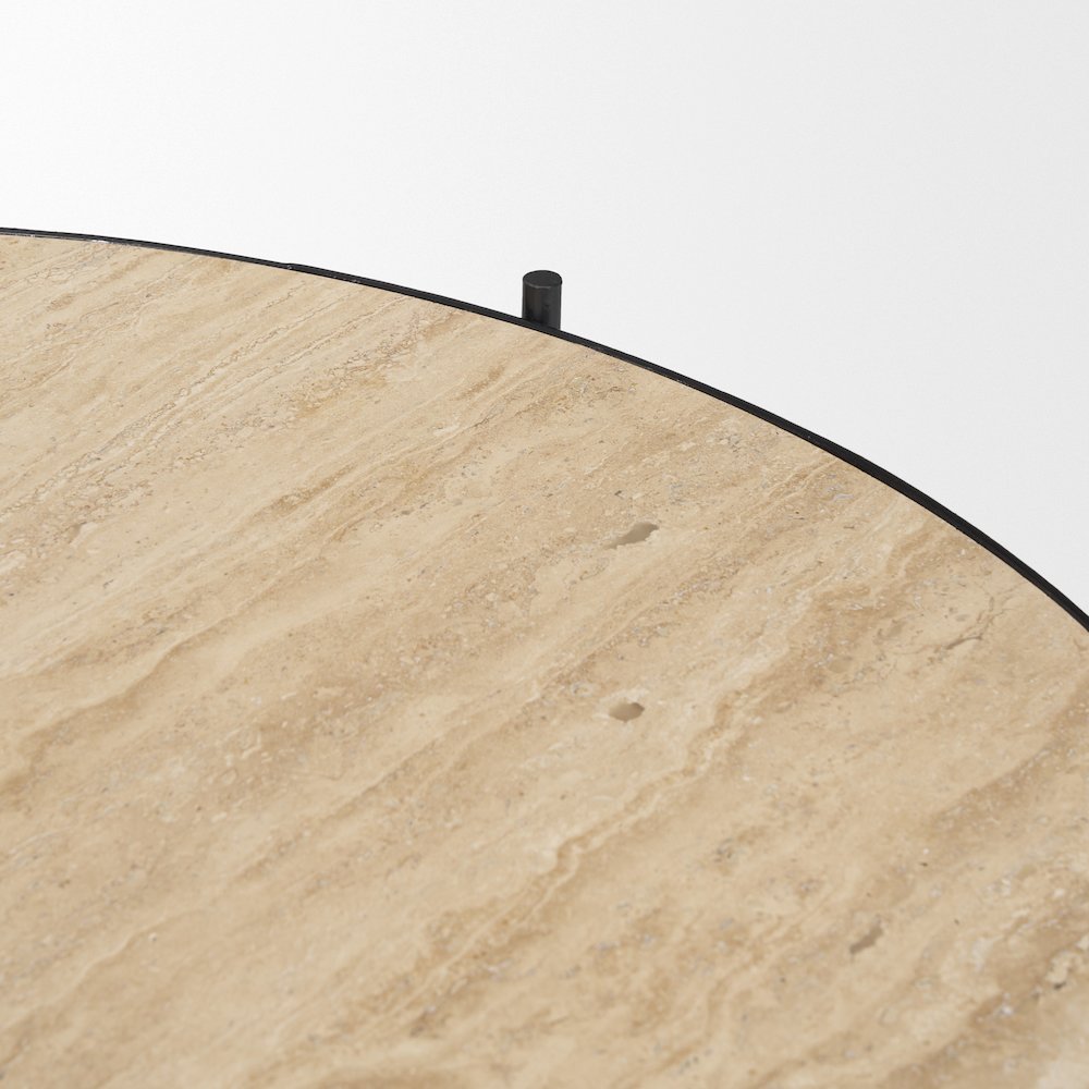 Travertine Marble Matte Black Metal Coffee Tables. Picture 4