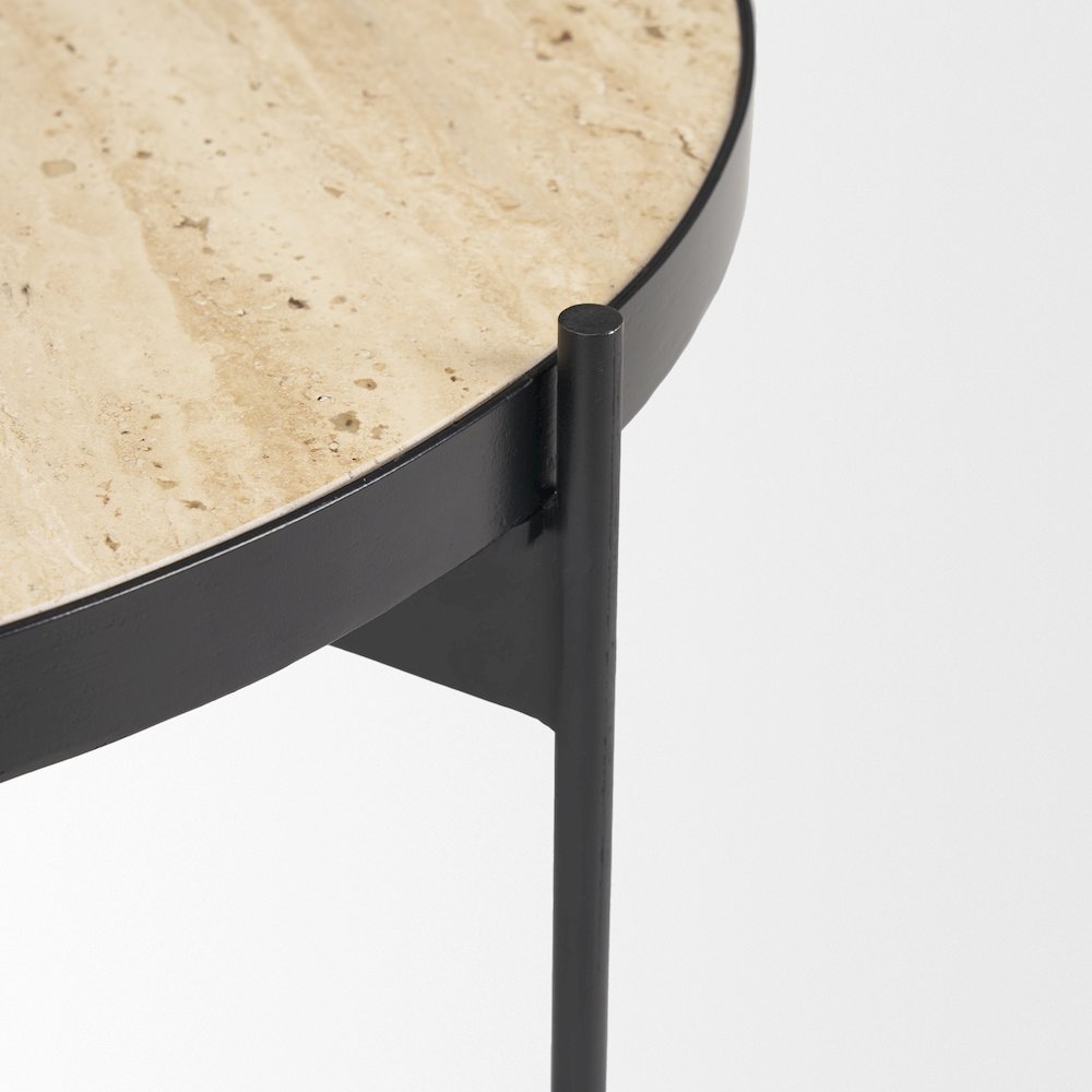 Travertine Marble Matte Black Metal Coffee Tables. Picture 5