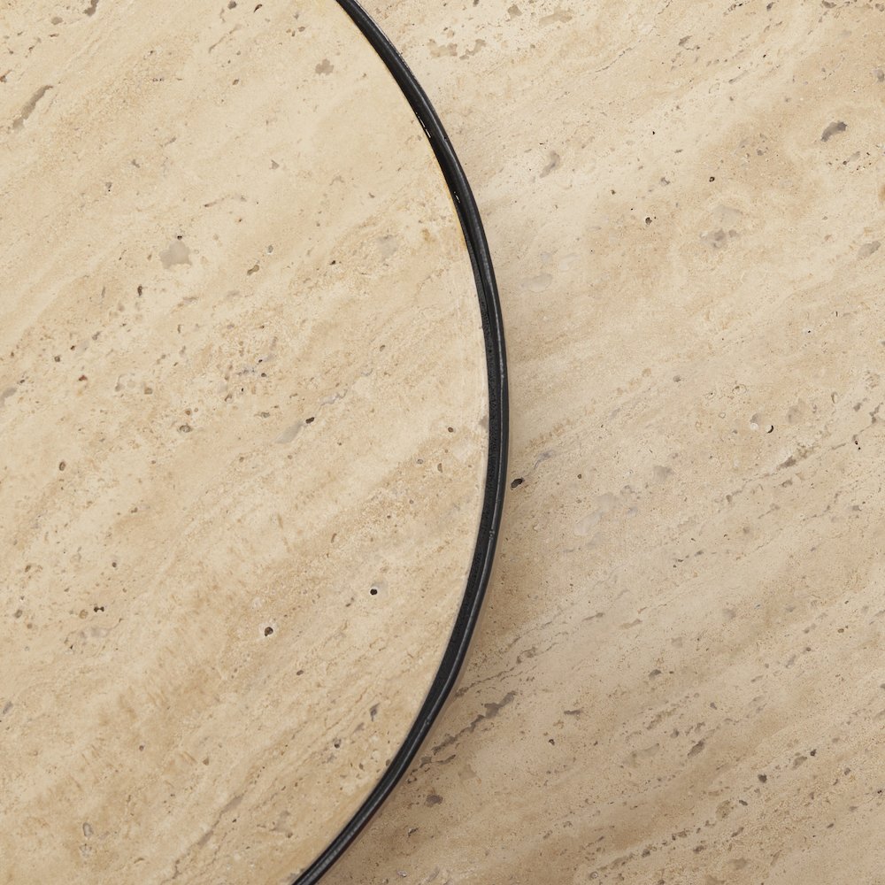 Wade Travertine Marble Matte Black Metal End Tables. Picture 6