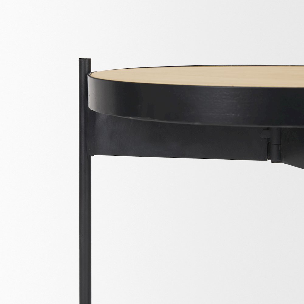 Wade Travertine Marble Matte Black Metal End Tables. Picture 7