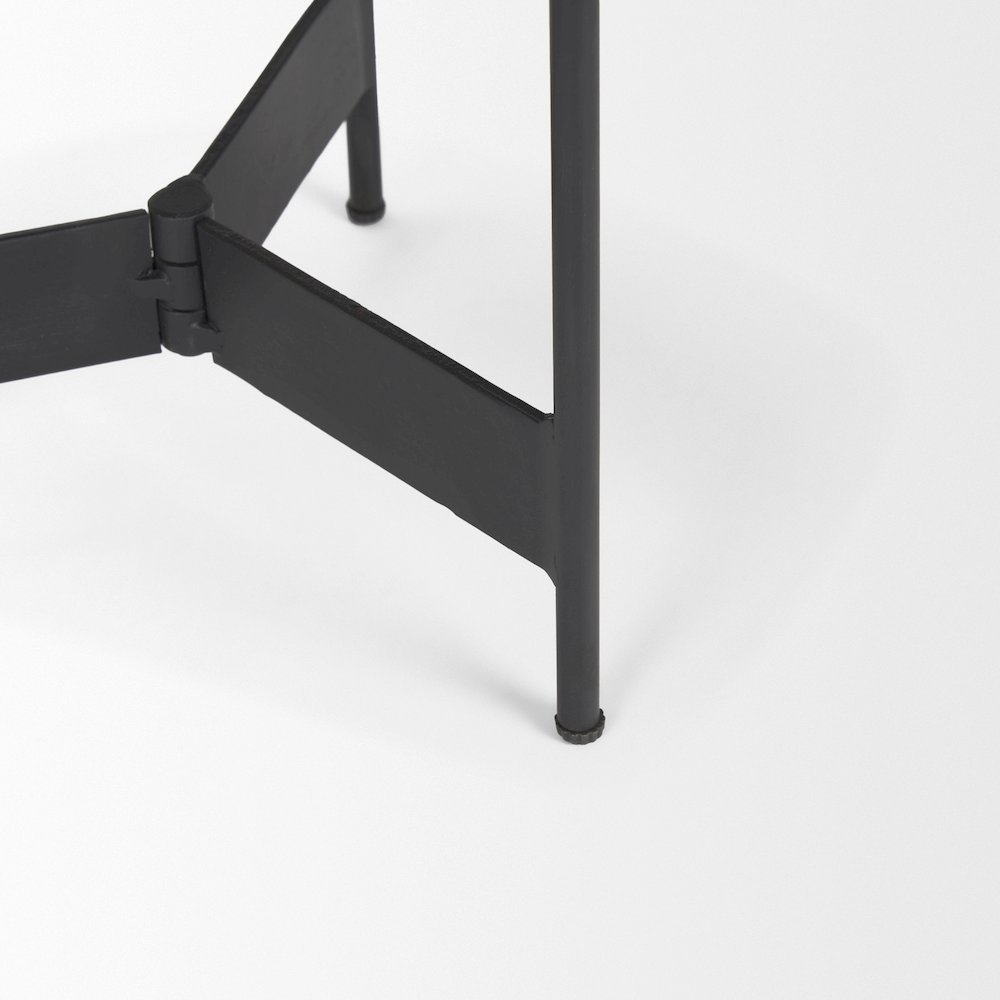 Wade Travertine Marble Matte Black Metal End Tables. Picture 8