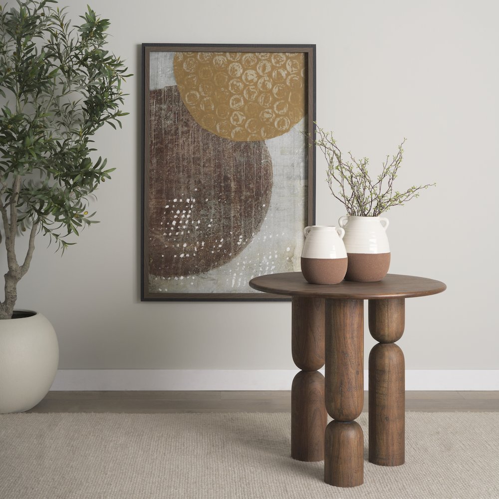 Pedestal Medium Dark Brown Acacia Wood Foyer Table. Picture 8