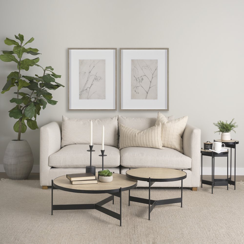 Wade Travertine Marble Matte Black Metal End Tables. Picture 10