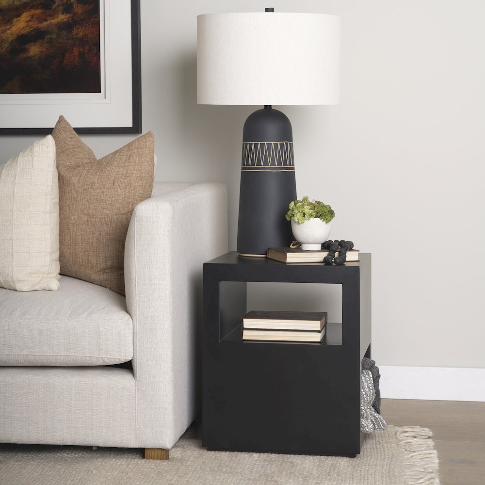 Matte Black Metal Open Shelves Side Table. Picture 8