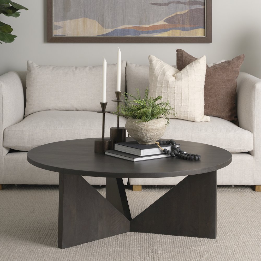 Brown Wood Triangle Legs Coffee Table. Picture 8