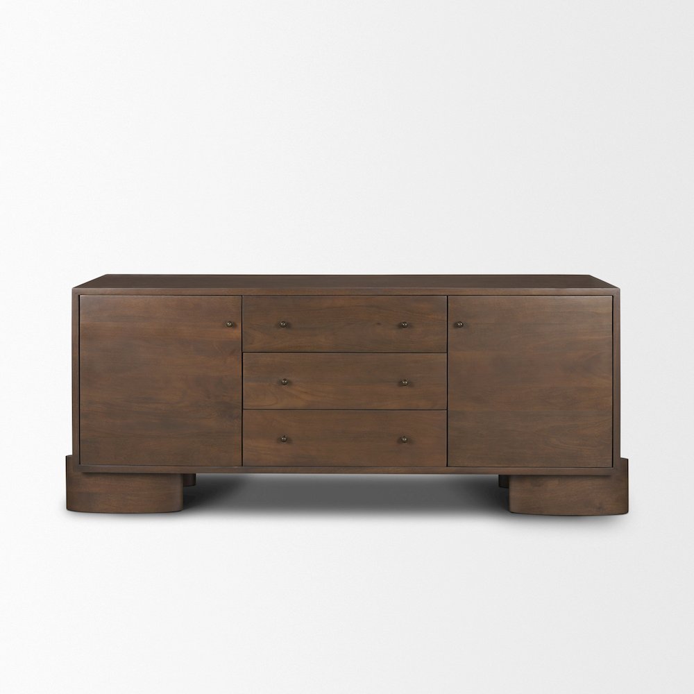Jonan Dark Brown Wood Dark Aged Brass 2 Door 3 Drawer Sideboard. Picture 1