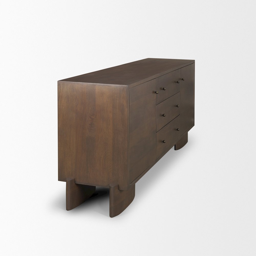 Jonan Dark Brown Wood Dark Aged Brass 2 Door 3 Drawer Sideboard. Picture 4