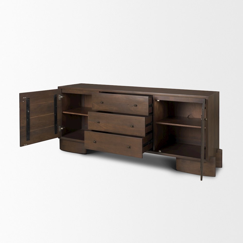 Jonan Dark Brown Wood Dark Aged Brass 2 Door 3 Drawer Sideboard. Picture 5