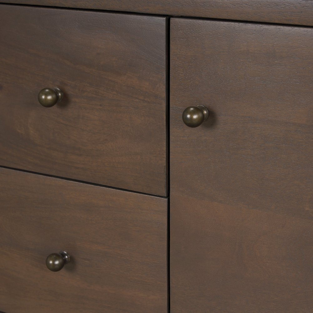 Jonan Dark Brown Wood Dark Aged Brass 2 Door 3 Drawer Sideboard. Picture 7