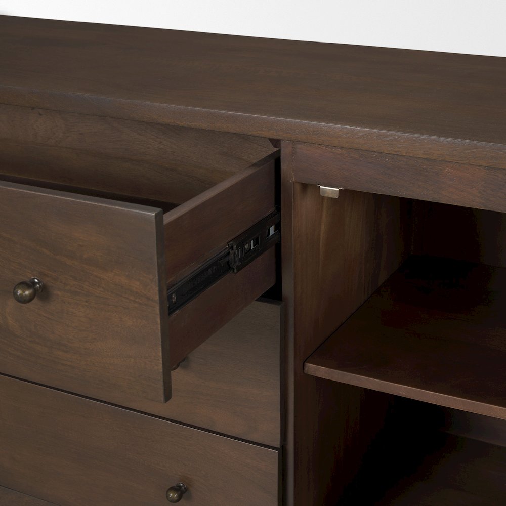 Jonan Dark Brown Wood Dark Aged Brass 2 Door 3 Drawer Sideboard. Picture 8