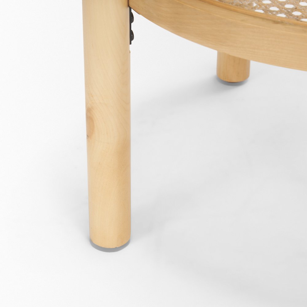 Weslyn Solid Light Brown Wood and Glass Top Cane Side Table. Picture 8