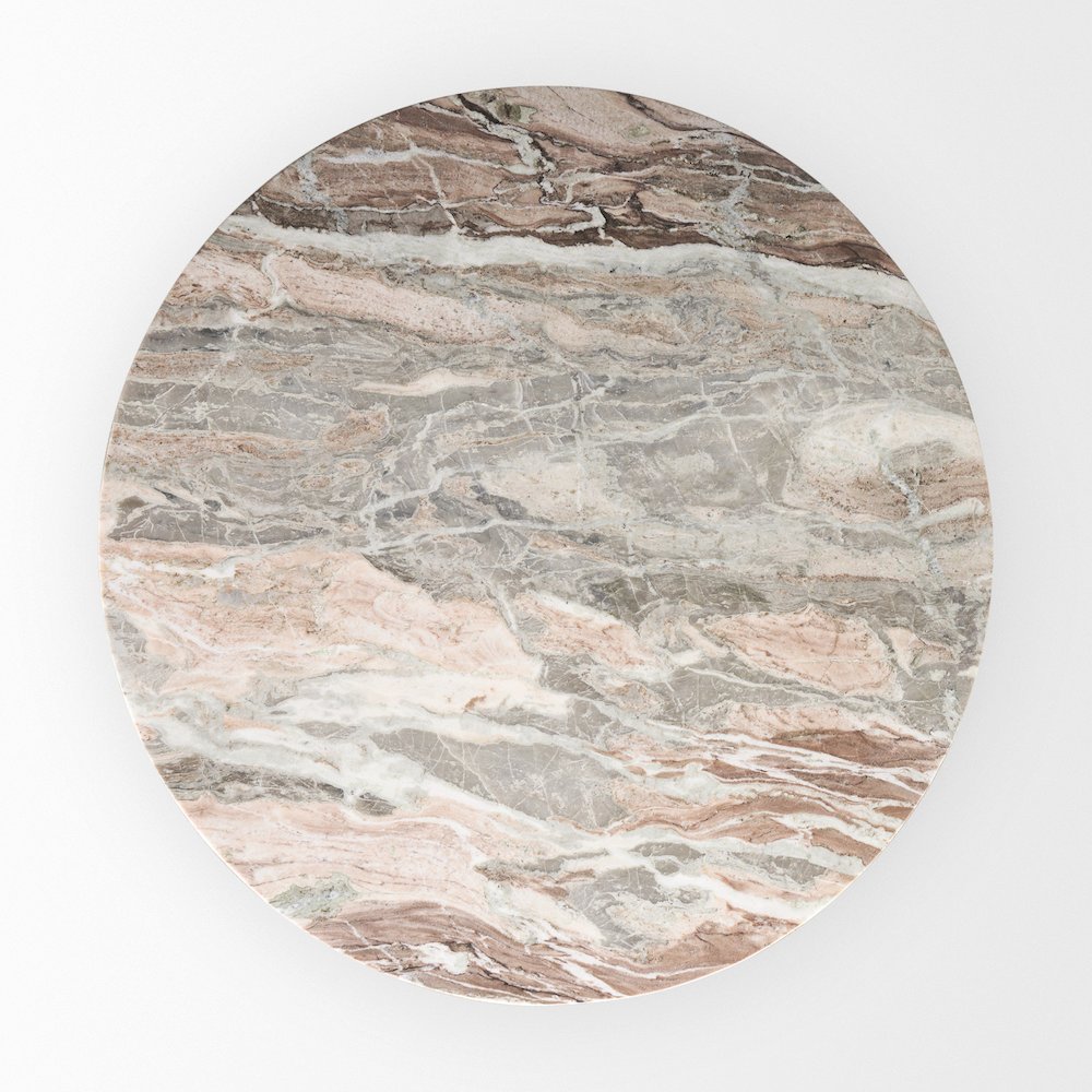 54" Round Medium Brown Pink Marble Pedestal Dining Table. Picture 3