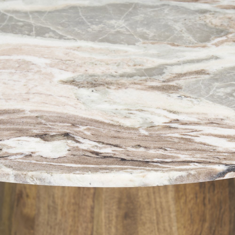 54" Round Medium Brown Pink Marble Pedestal Dining Table. Picture 4