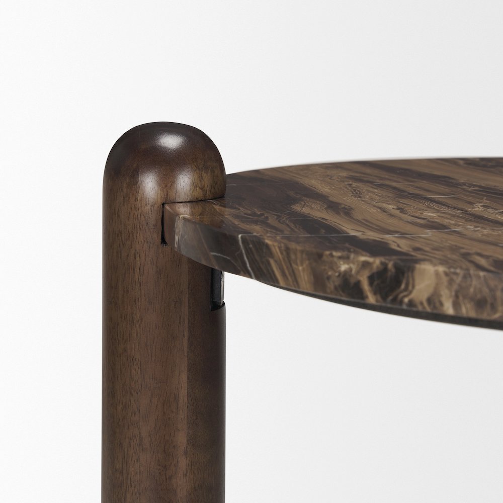 Jovia Brown Mango Wood Cappuccino Marble Round Side Table. Picture 5