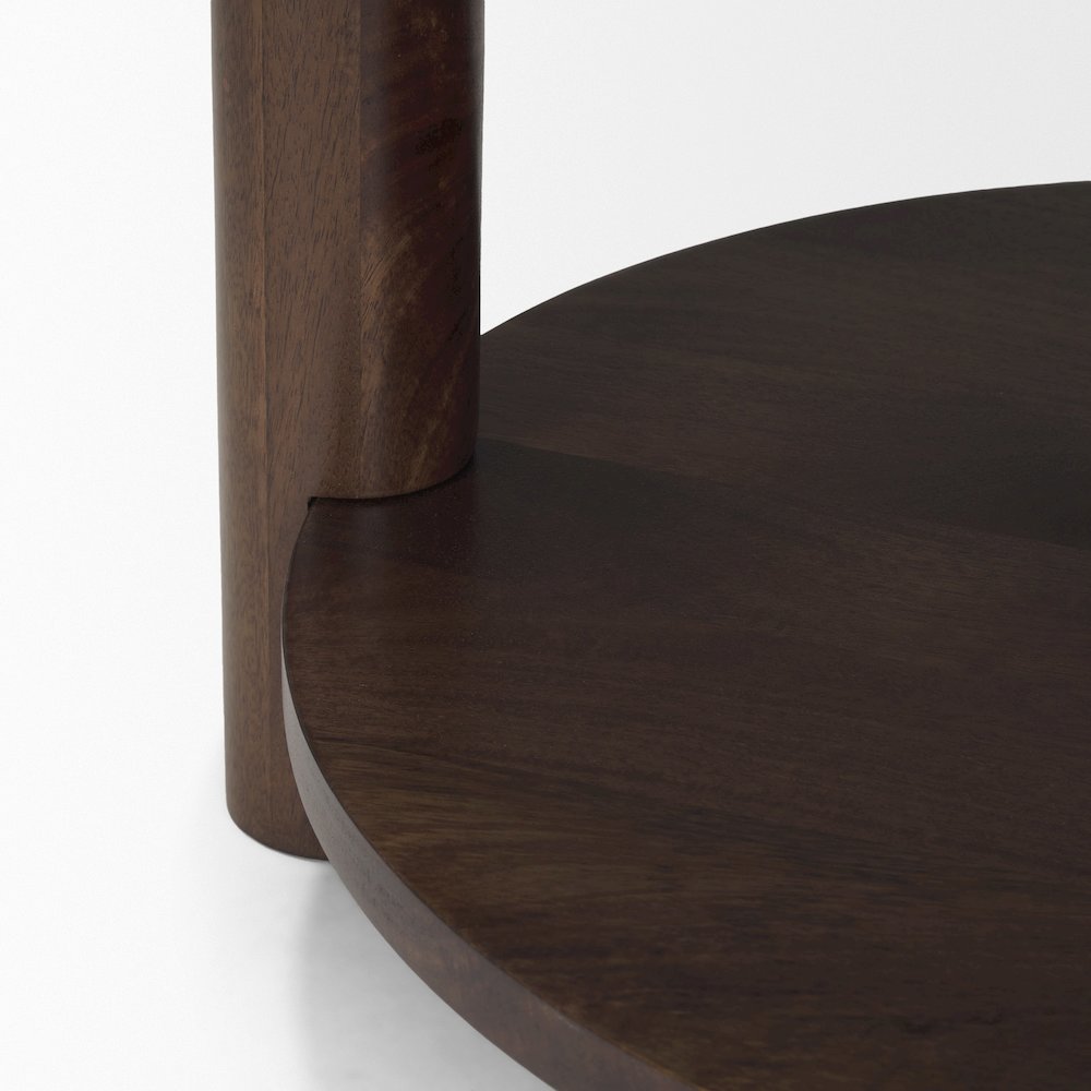 Jovia Brown Mango Wood Cappuccino Marble Round Side Table. Picture 6