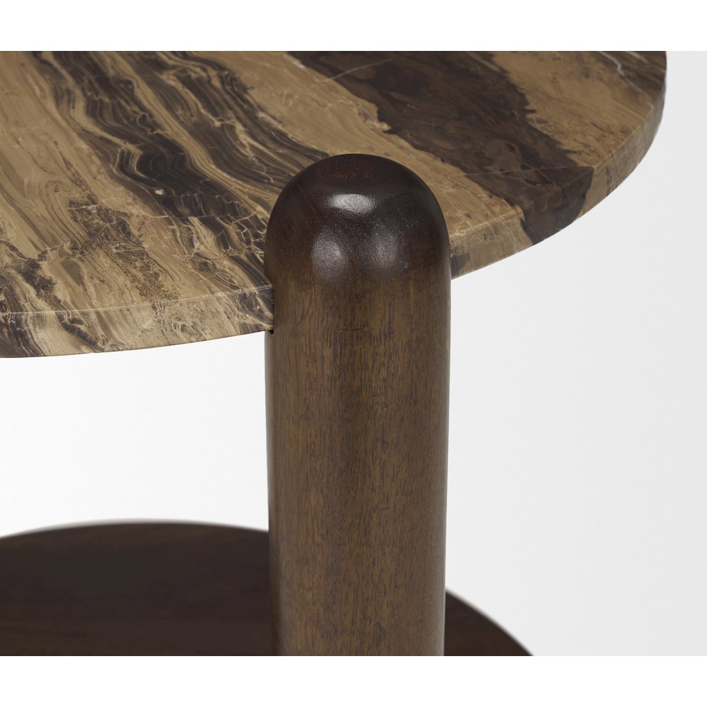 Jovia Brown Mango Wood Cappuccino Marble Round Side Table. Picture 7