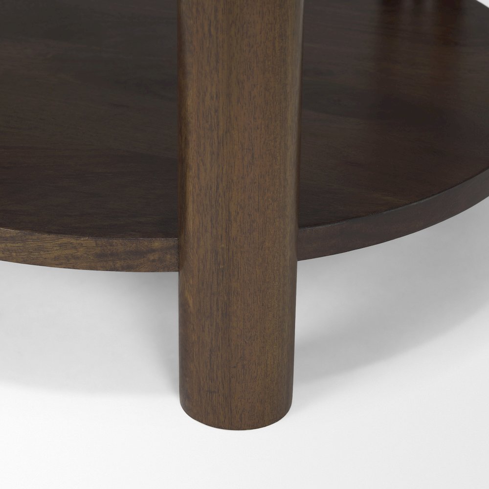 Jovia Brown Mango Wood Cappuccino Marble Round Side Table. Picture 8