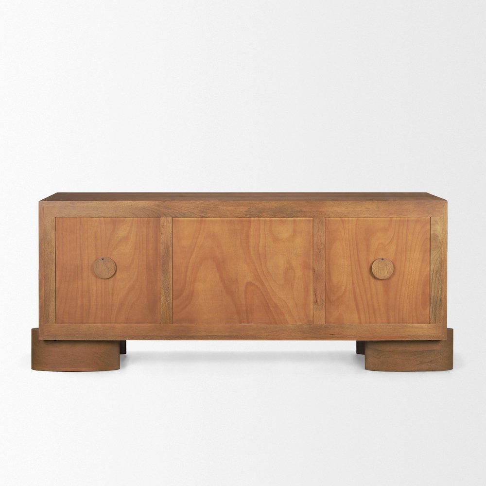 Jonan Medium Brown Wood Dark Aged Brass 2 Door 3 Drawer Sideboard. Picture 3