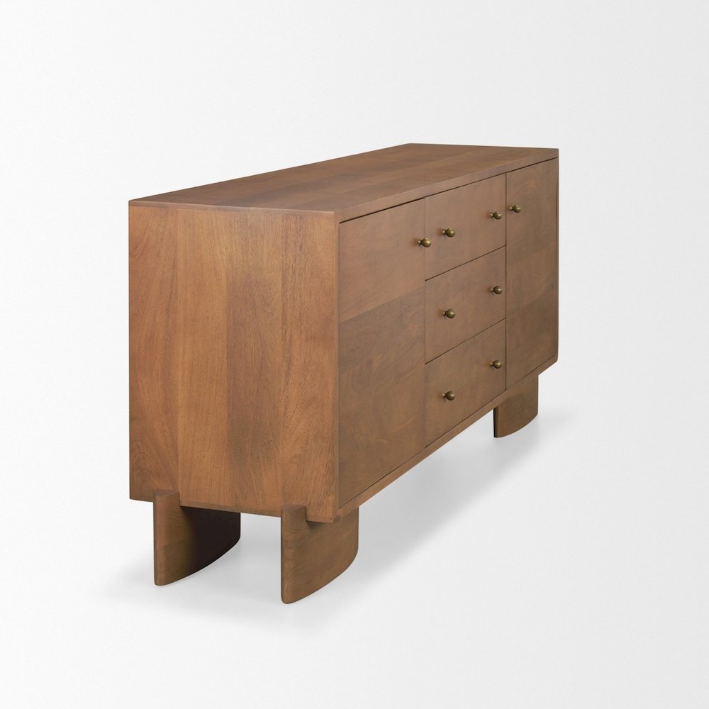 Jonan Medium Brown Wood Dark Aged Brass 2 Door 3 Drawer Sideboard. Picture 4