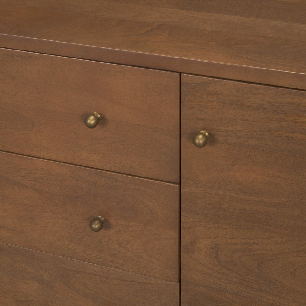 Jonan Medium Brown Wood Dark Aged Brass 2 Door 3 Drawer Sideboard. Picture 8