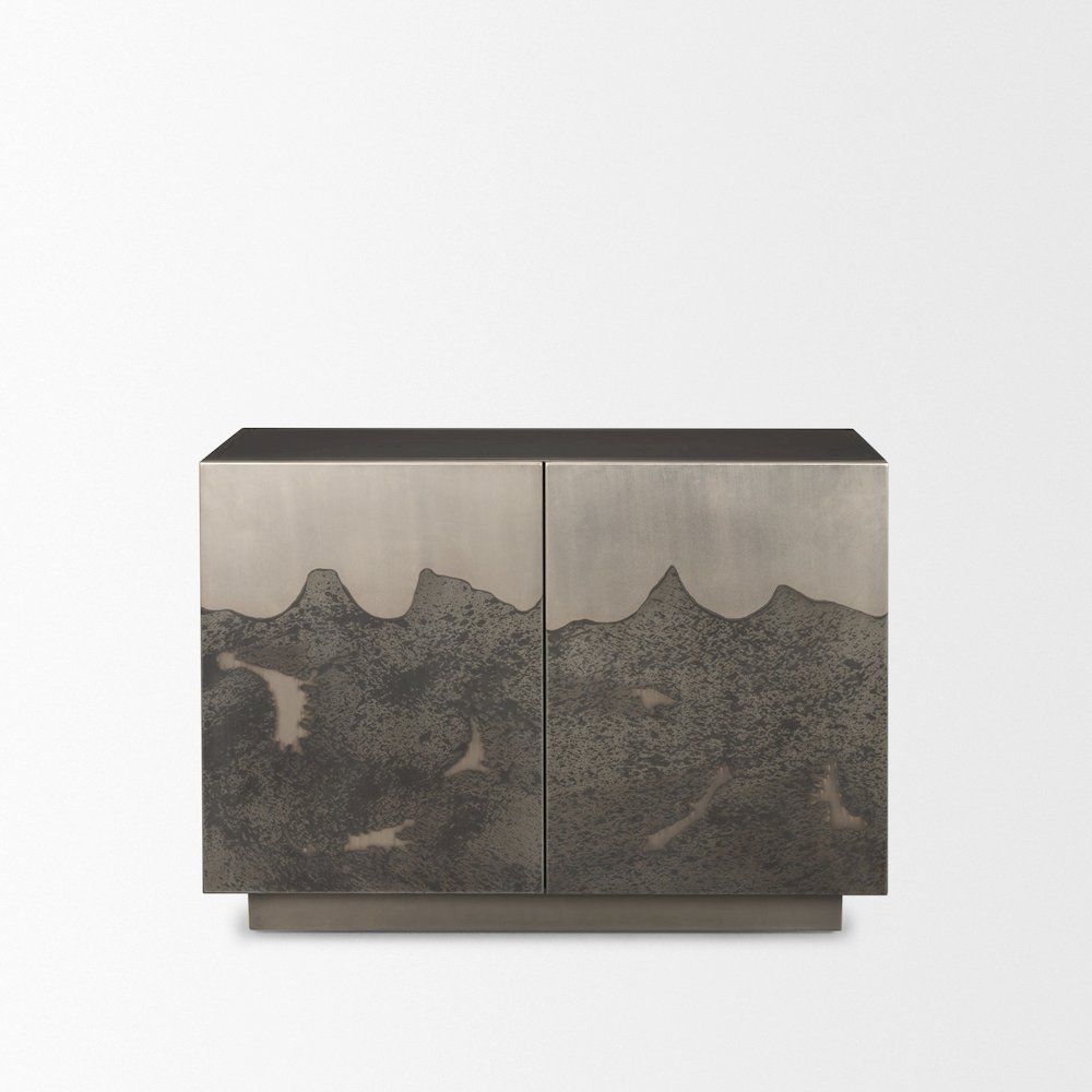 Acid Washed Iron Metal Accent Cabinet. Picture 1