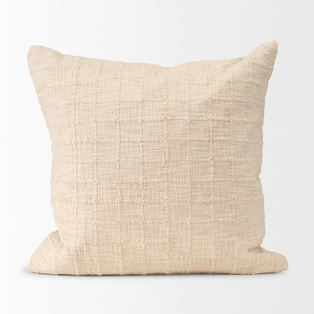 Jacory Cream Checker Textured Decorative Square Pillow Cover. Picture 1