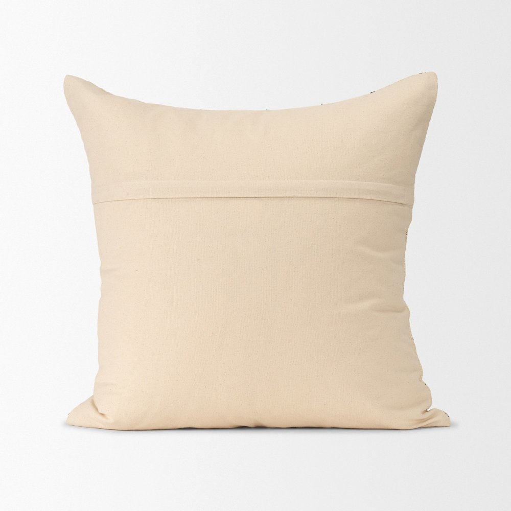 Beige And Black Striped Checkered Decorative Square Pillow Cover. Picture 2