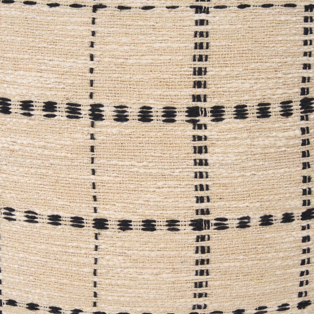 Beige And Black Striped Checkered Decorative Square Pillow Cover. Picture 5
