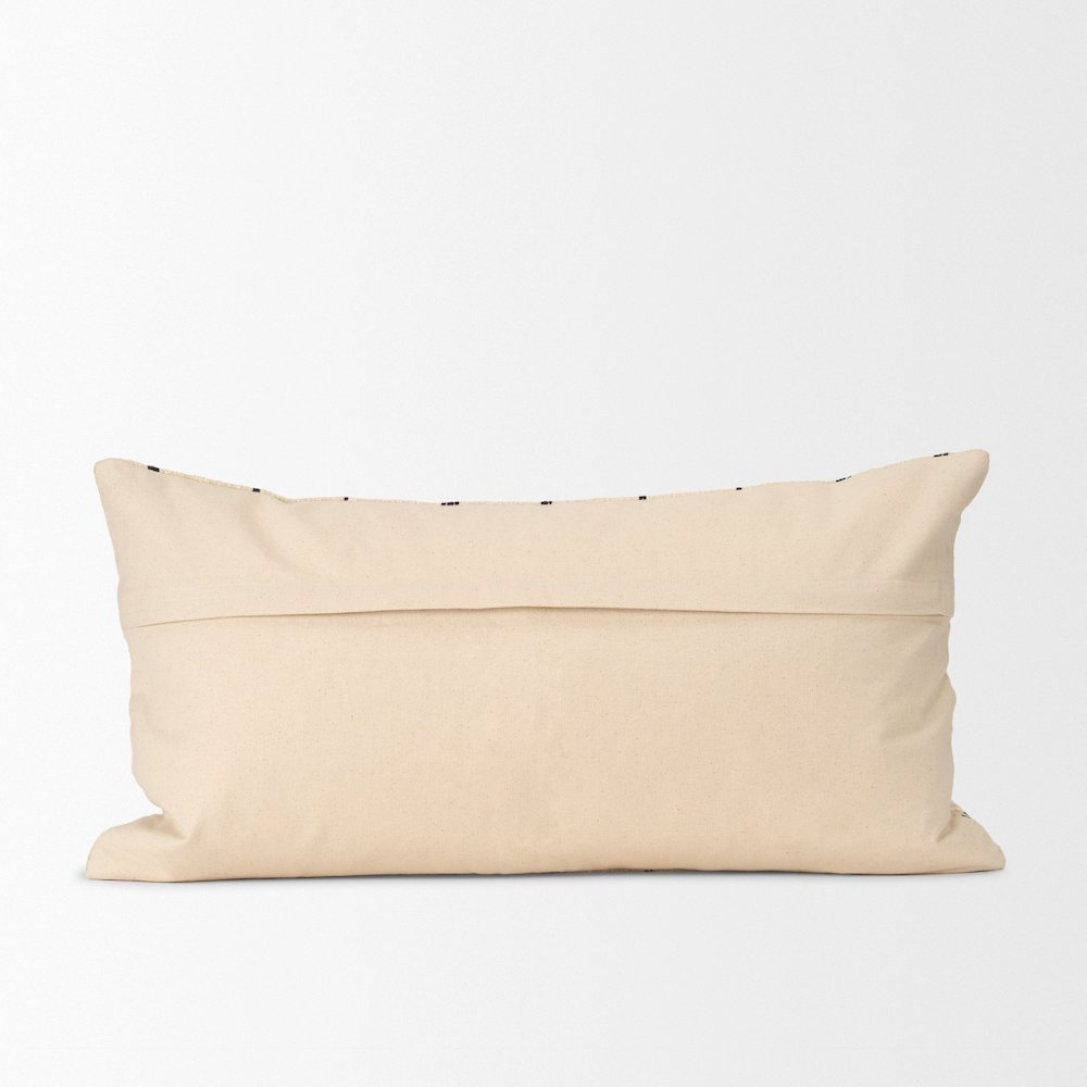 Beige And Black Striped Checkered Decorative Lumbar Pillow Cover. Picture 2