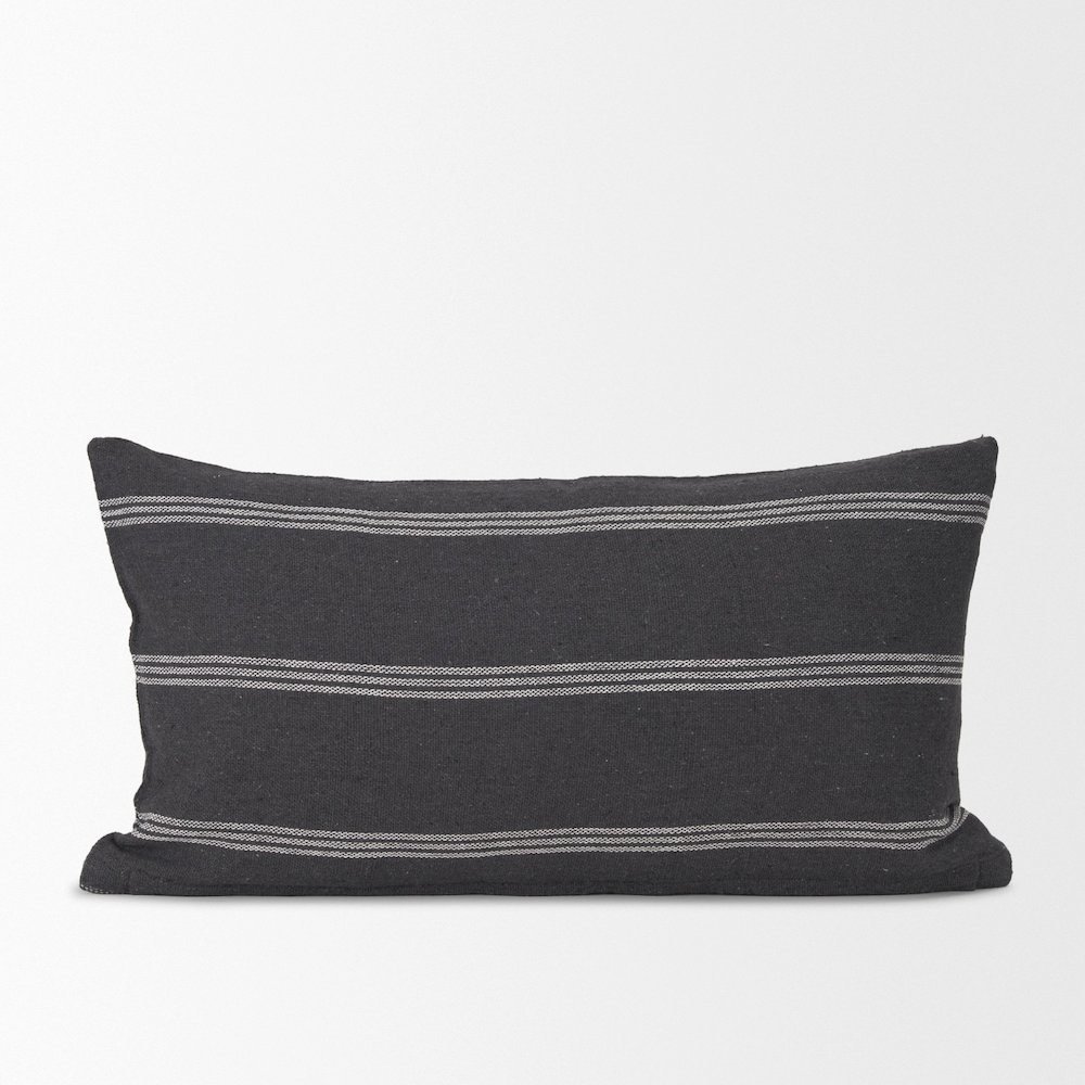 Gray And White Striped Cotton Decorative Lumbar Pillow Cover. Picture 1