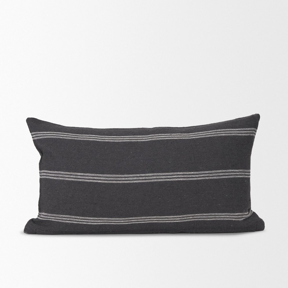 Gray And White Striped Cotton Decorative Lumbar Pillow Cover. Picture 3