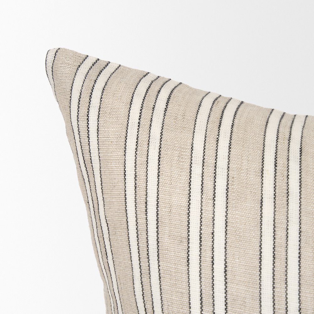 Beige And Black Striped Cotton-Linen Decorative Square Pillow Cover. Picture 4