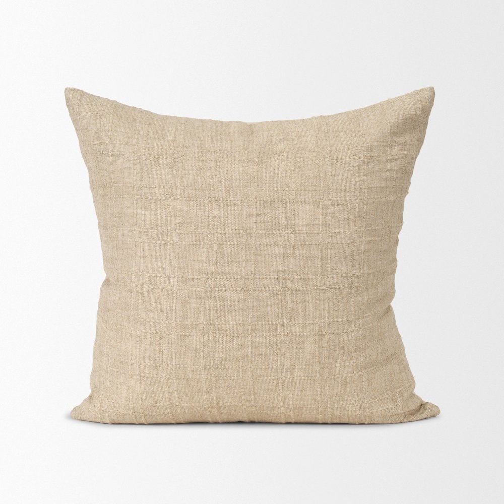 Beige Checker Textured Cotton-Linen Decorative Square Pillow Cover. Picture 1