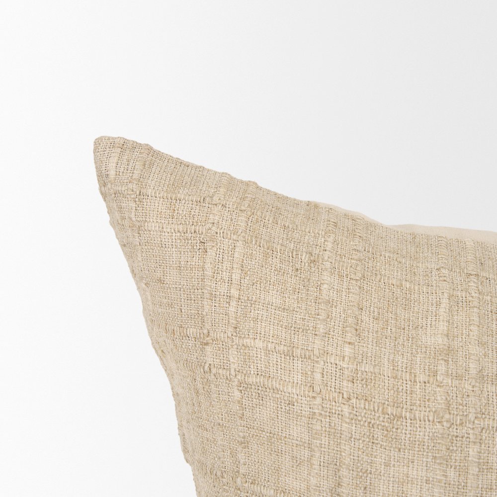 Beige Checker Textured Cotton-Linen Decorative Square Pillow Cover. Picture 4
