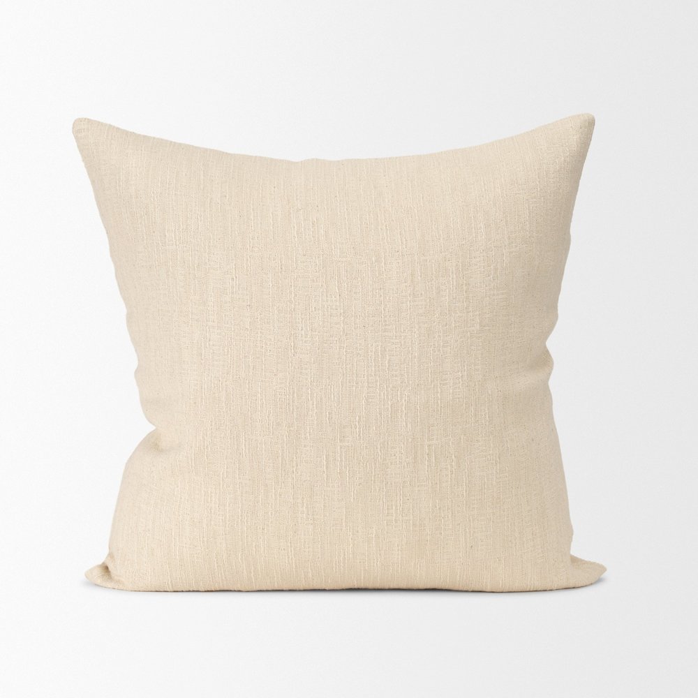 Cream Cotton-Linen Blend Decorative Square Pillow Cover. Picture 1