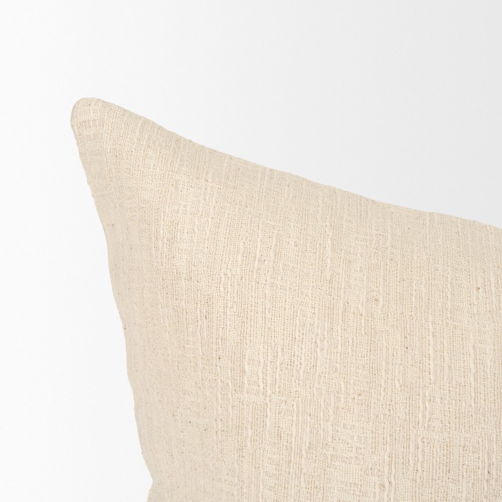 Cream Cotton-Linen Blend Decorative Square Pillow Cover. Picture 4