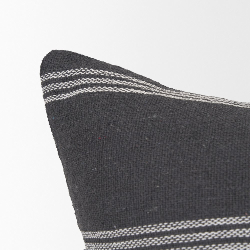 Gray And White Striped Cotton Decorative Lumbar Pillow Cover. Picture 4