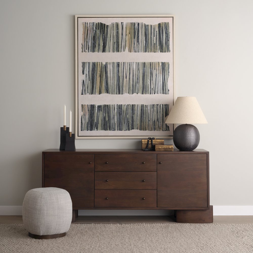 Jonan Dark Brown Wood Dark Aged Brass 2 Door 3 Drawer Sideboard. Picture 9