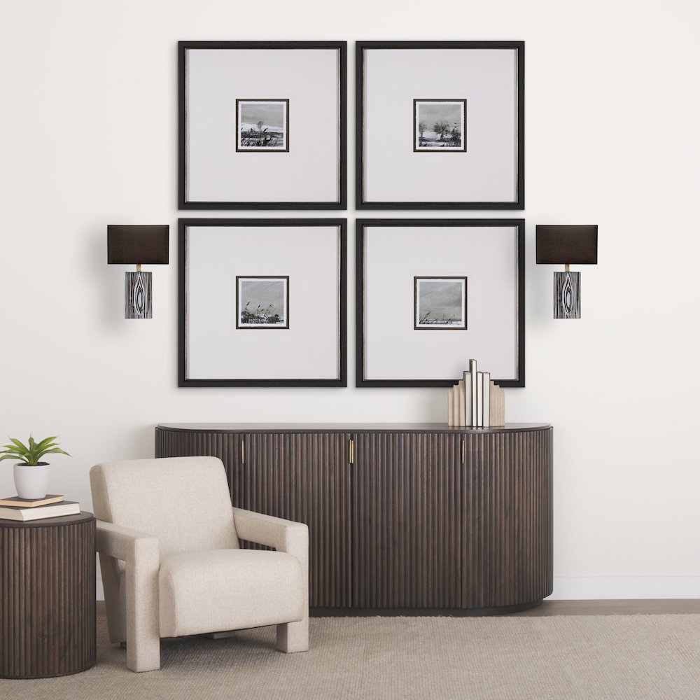 Maravilla III 11x17 Black/White Pattered Base Black Fabric Shade Wall Sconce. Picture 2