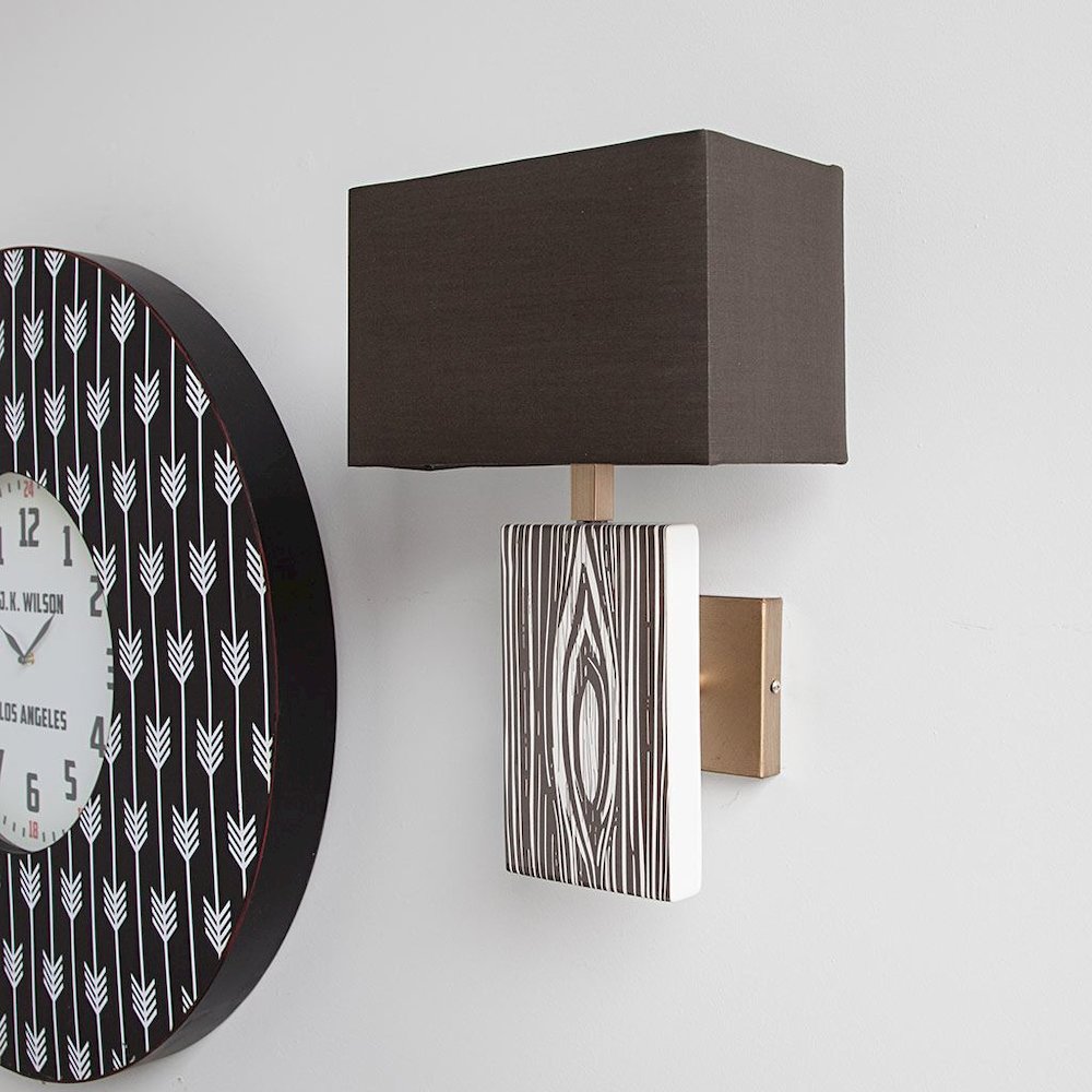 Maravilla III 11x17 Black/White Pattered Base Black Fabric Shade Wall Sconce. Picture 3
