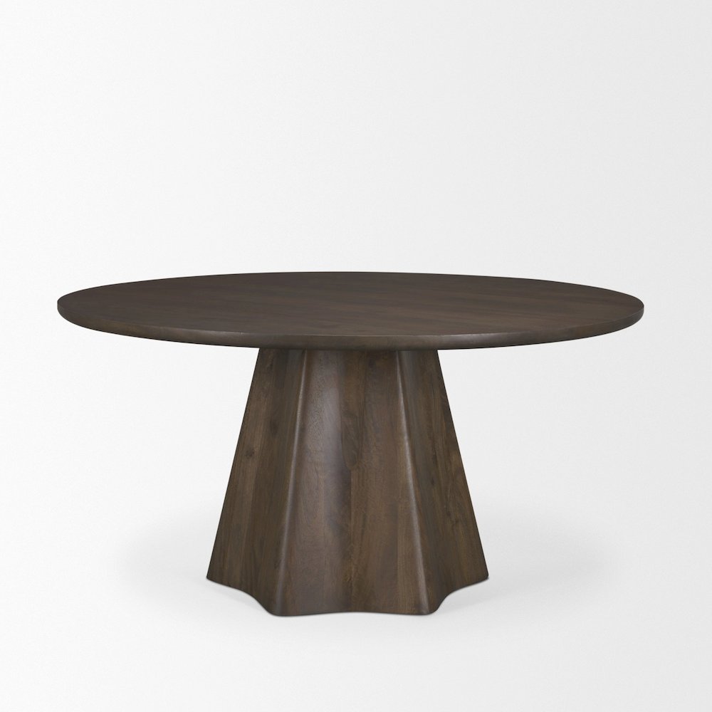 Jovan60" Solid Dark Brown Mango Wood Round Dining Table. Picture 1