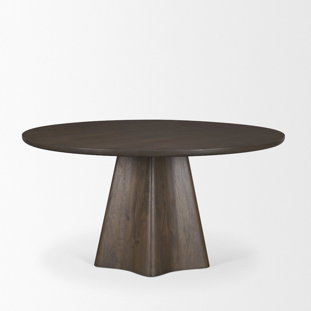 Jovan60" Solid Dark Brown Mango Wood Round Dining Table. Picture 2
